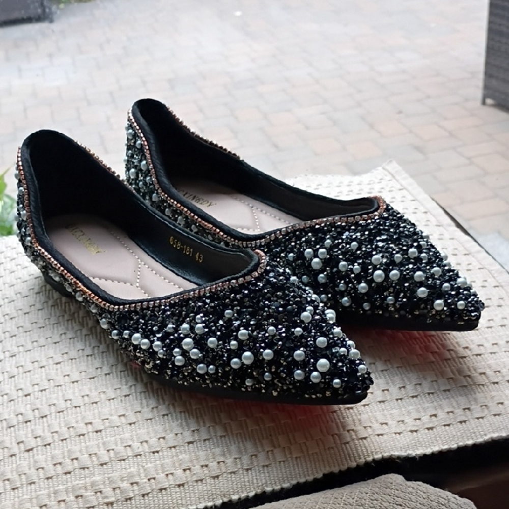 NWT.Women's Rhinestone Flats Pointed Toe Shoes Comfortable Siz43 Us 10.5